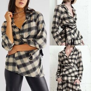 $282 Nicholas K Free People Small Roux Top Flannel Asymmetrical Lagenlook